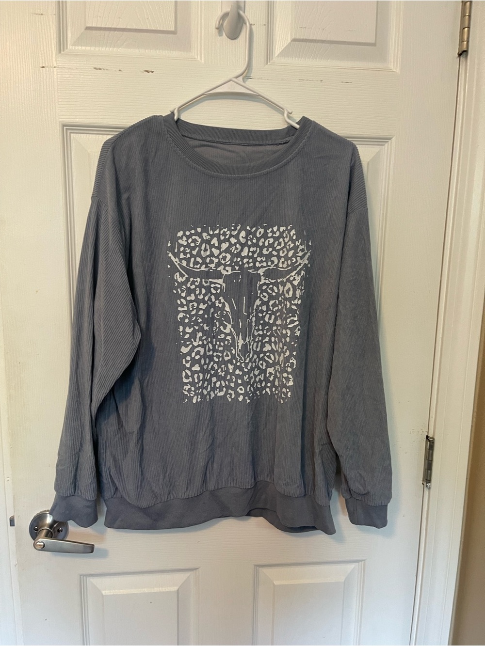 SHEIN women’s light blue Crewneck shirt with White Longhorn Graphic